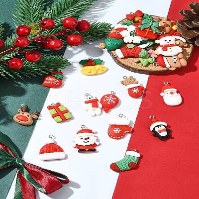 26Pcs 26 Styles Christmas Theme Opaque Resin Pendants RESI-FS0001-74-1