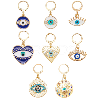 16Pcs 8 Styles Evil Eye Alloy Enamel Pendant Locking Stitch Markers HJEW-SC00179-1