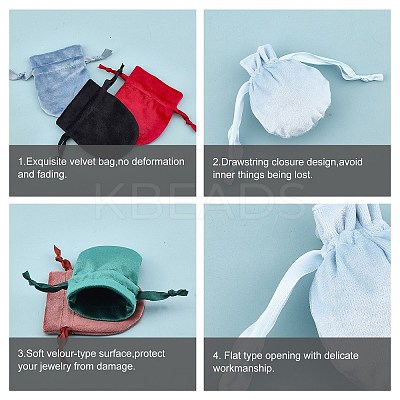 10 Pcs 10 Colors Velvet Jewelry Pouches Bags TP-PH0001-14-1
