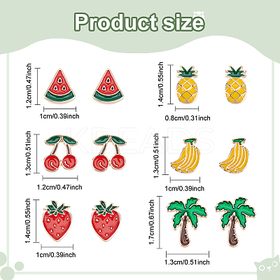6 Pair 6 Style Watermelon & Cherry & Banana & Tree Enamel Stud Earrings Set EJEW-AN0001-34-1