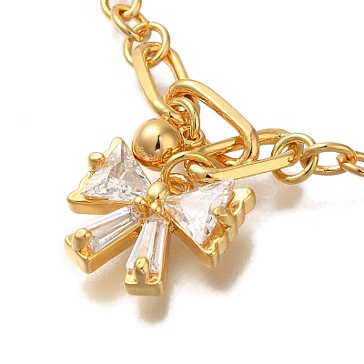 Bowknot Brass Micro Pave Clear Cubic Zirconia Card Paper Chain Bracelets for Women BJEW-L696-003G-1
