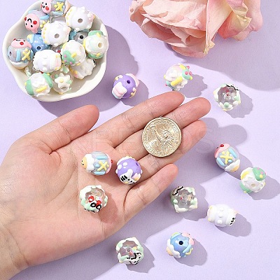 10Pcs 10 Styles Hand Painted Cartoon Opaque Acrylic with Enamel Beads MACR-YW0003-30-1