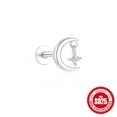 Moon with Star 925 Sterling Silver Micro Pave Clear Cubic Zirconia Cartilage Earrings FS-WGA2317-04-1