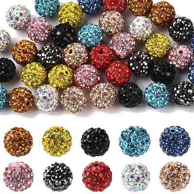 50Pcs 10 Colors Pave Disco Ball Beads RB-FS0001-07-1