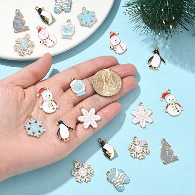 10Pcs 10 Styles Winter Themed Alloy Enamel Pendants ENAM-YW0005-21-1
