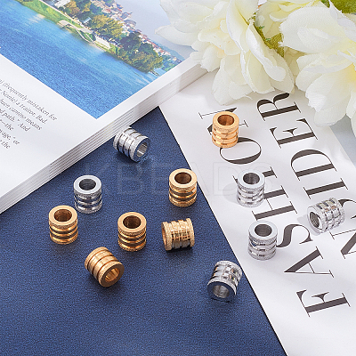 12Pcs 2 Styles Stainless Steel Textured Beads STAS-UN0020-79-1