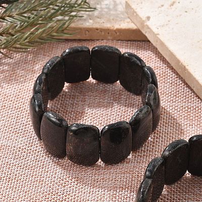 Natural Black Moonstone Beads Rectangle Beaded Stretch Bracelet BJEW-Q012-01A-1