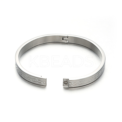 Tarnish Resistant Beautiful Design Carved Vine 304 Stainless Steel Bangles BJEW-D376-15P-B-1
