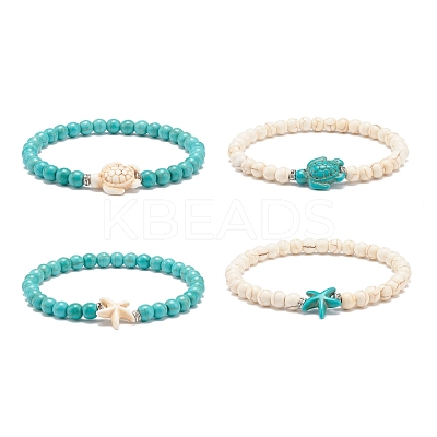 Synthetic Turquoise(Dyed) Ocean Theme Beaded Stretch Bracelet BJEW-JB08577-1