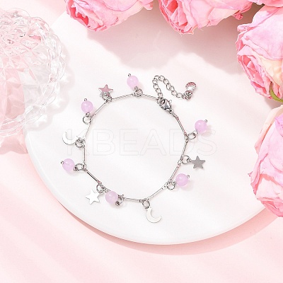 Stainless Steel and Natural & Dyed Malaysia Jade Charm Bracelets BJEW-JB12418-01-1