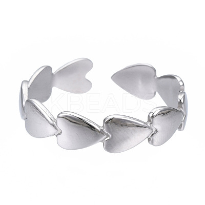 Non-Tarnish 304 Stainless Steel Heart Wrap Open Cuff Ring RJEW-T023-69P-1
