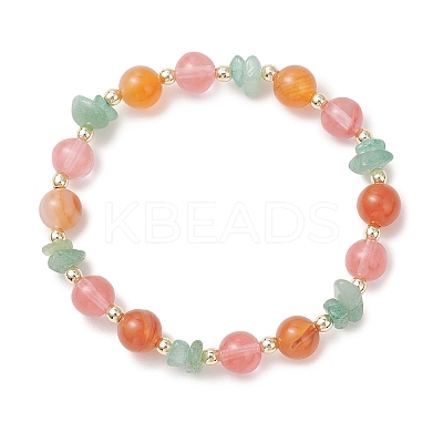 Cherry Quartz Glass & Natural Carnelian & Green Aventurine Stretch Bracelets for Women BJEW-JB13185-1