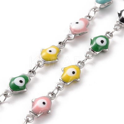 Enamel Hamsa Hand with Evil Eye Link Chains CHS-G023-01P-02-1