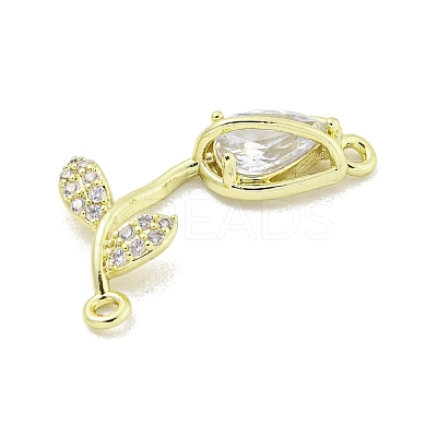 Rack Plating Brass Micro Pave Clear Cubic Zirconia Flower Connertor Charms KK-Z043-03C-1