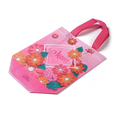 Mother's Day Theme Printed Flower Non-Woven Reusable Folding Gift Bags with Handle ABAG-F009-C03-1