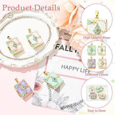 4Pcs 4 Colors Brass Micro Pave Cubic Zirconia Locket Pendants KK-CJ0005-55-1