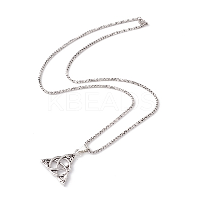 Alloy Trinity Knot Wish Knot Pendant Necklace with 201 Stainless Steel Box Chains NJEW-E016-13AS-1