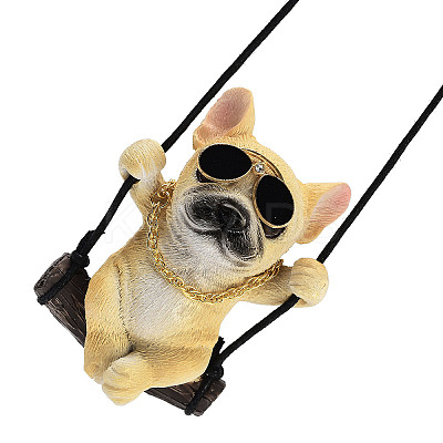 Cute Resin Swinging Bulldog Pendant Decorations HJEW-A010-01A-1