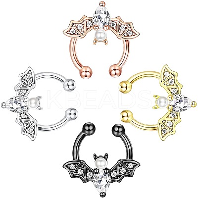 316L Stainless Steel Clear Cubic Zirconia Halloween Bat Clip-on Nose Septum Rings WG4B0C3-02-1