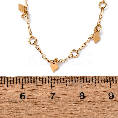 304 Stainless Steel Rhombus Tassel Cable Chain Necklaces for Women NJEW-K255-42G-1