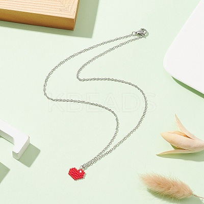 Glass Seed Heart Pendant Necklaces NJEW-MZ00020-02-1