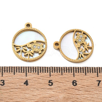 304 Stainless Steel & Natural Shell & Rhinestone Pendants SA-CBA49D2-06G-03-1