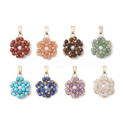 Natural Mixed Gemstone Faceted Round Cluster Flower Pendants PALLOY-MZ01197-1