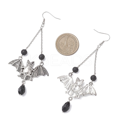 Halloween Bat Tibetan Style Alloy Dangle Earrings EJEW-TA00721-1