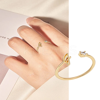 1Pc Letter Brass Rhinestone Open Cuff Rings for Women AJEW-LP0004-47J-G-1