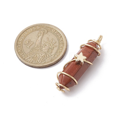 Natural Red Jasper Copper Wire Wrapped Pointed Pendants PALLOY-JF02535-04-1