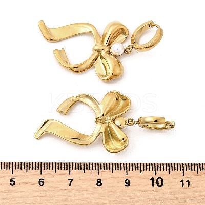 Bowknot 304 Stainless Steel Plstic Imitation Pearl Hoop Earrings for Women EJEW-U068-03G-1
