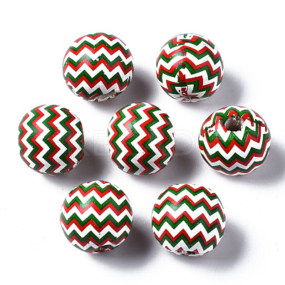 Painted Natural Wood European Beads WOOD-S057-034-1
