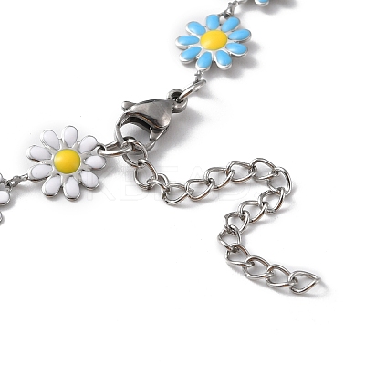 Enamel Daisy Link Chain Necklace NJEW-P220-01P-07-1