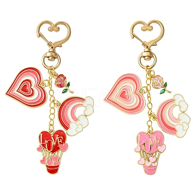 Heart Hot Air Balloon Alloy Enamel Pendant Decoration HJEW-YW00075-01-1