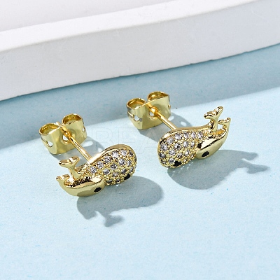 Brass Micro Pave Clear Cubic Zirconia Stud Earrings LS-EJEW-D328-04G-03-1