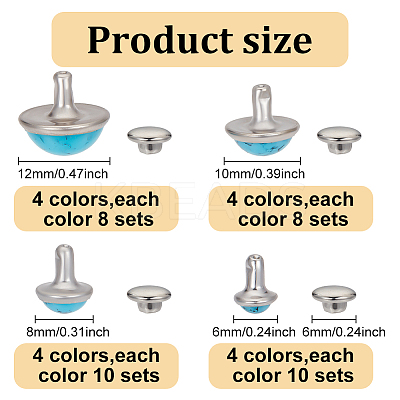 144 Sets 16 Style Plastic Imitation Turquoise & Alloy Rivets FIND-GO0001-92-1
