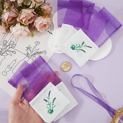 25Pcs Printed Cotton Organza Dried Flower Storage Drawstring Bags with Ribbon ABAG-SP0001-56A-1