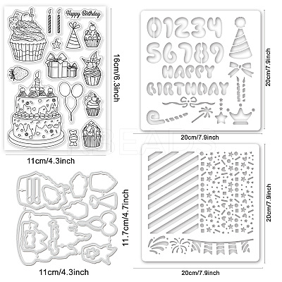 1 Set Birthday Cake PET Hollow Out Drawing Painting Stencils DIY-GL0004-111-1