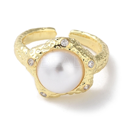 Rack Plating Brass Micro Pave Cubic Zirconia Open Ring RJEW-K247-05G-1