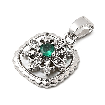 Natural Shell & Green Cubic Zirconia Charms KK-G553-07P-1