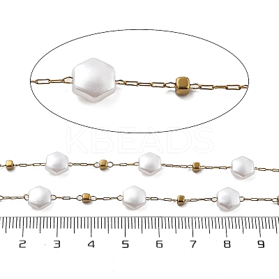 ABS Imitation Pearl & 304 Stainless Steel Beads Link Chains CHS-K021-07G-01-1