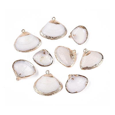 Electroplate Natural Sea Shell Pendants SSHEL-Q100-10KCG-1
