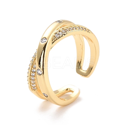 Criss Cross Cubic Zirconia Cuff Finger Ring for Women RJEW-C004-03-RS-1