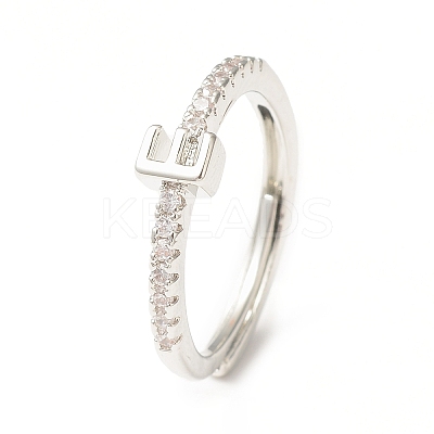 Clear Cubic Zirconia Initial Letter Adjustable Ring RJEW-C052-01P-E-1