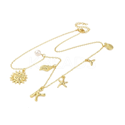 Bohemian Summer Beach Style 18K Gold Plated Shell Shape Initial Pendant Necklaces IL8059-11-1