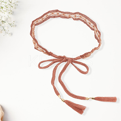 1Pc Cotton and Linen Flower Lace Tassel Waist Belly Belts AJEW-GF0012-32B-1