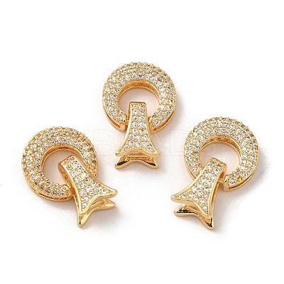 Brass Micro Pave Clear Cubic Zirconia Fold Over Clasps KK-M243-13G-1