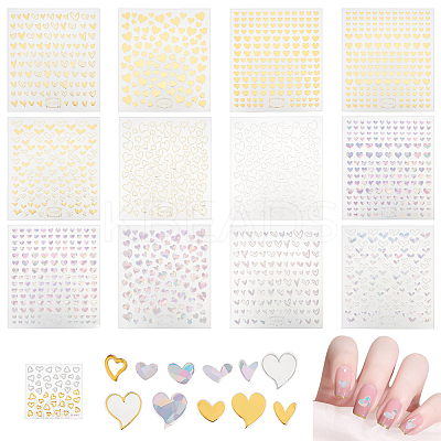 13 Sheets 13 Style 3D Bronzing/Laser Heart Pattern Nail Art Sticker DIY-OC0010-90-1