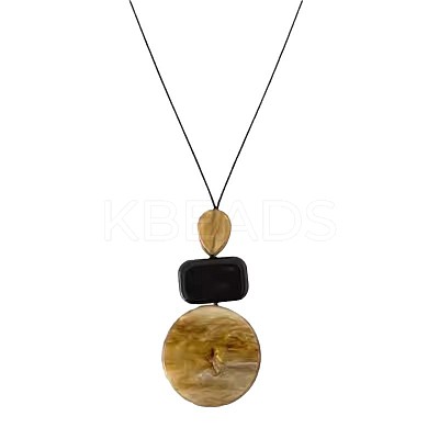 Flat Round Geometirc Resin Pendant Faux Suede Cord Long Necklaces FS-WG38481-01-1