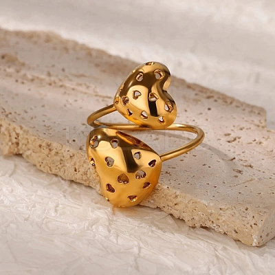 304 Stainless Steel Open Cuff Ring for Women LS-RJEW-Z088-03G-1